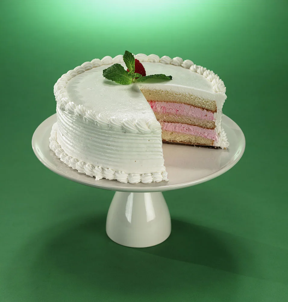 A sliced layer cake from the shop’s cake selection